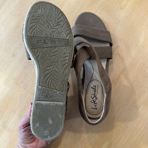 Lifestride Womens Siesta Brown Espadrille Open Toe Suede Wedge Sandal Size 8 - Picture 8 of 10